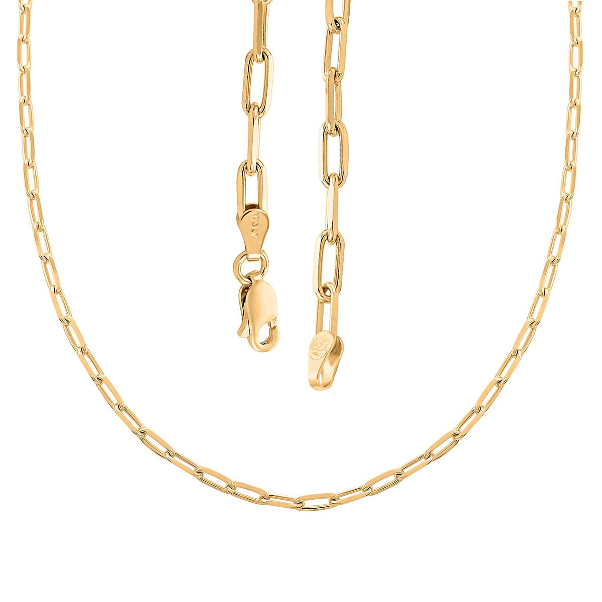 Italian 14K Yellow Gold Over Sterling Silver Paper Clip Necklace, 18 Inch Chain, Birthday Gift 7.60 Grams image number 3