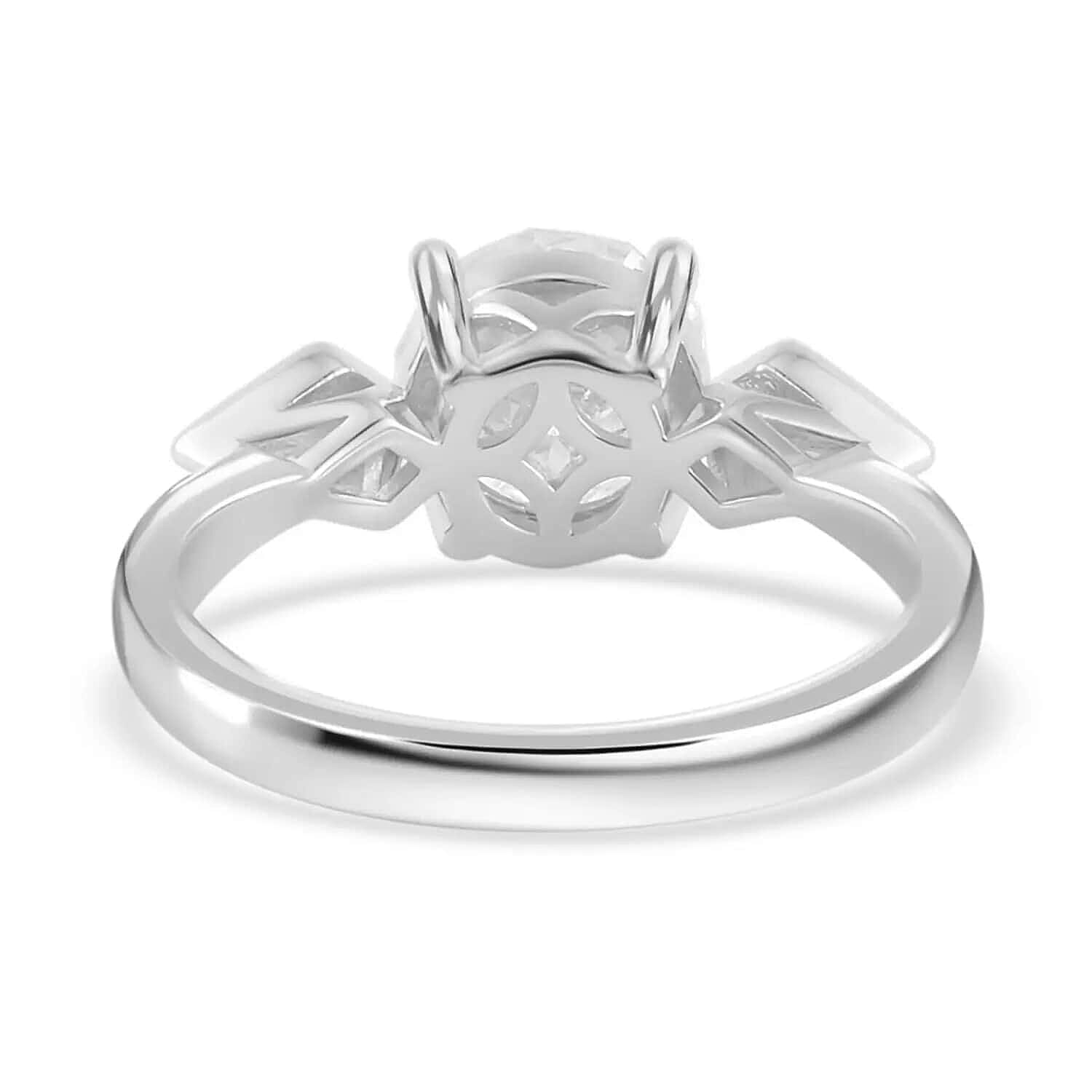 Moissanite 2.20 ctw Ring, Moissanite 3 Stone Ring, Rhodium Over Sterling Silver Ring, Promise Ring, Gifts For Her, Moissanite Jewelry (Size 10.00)