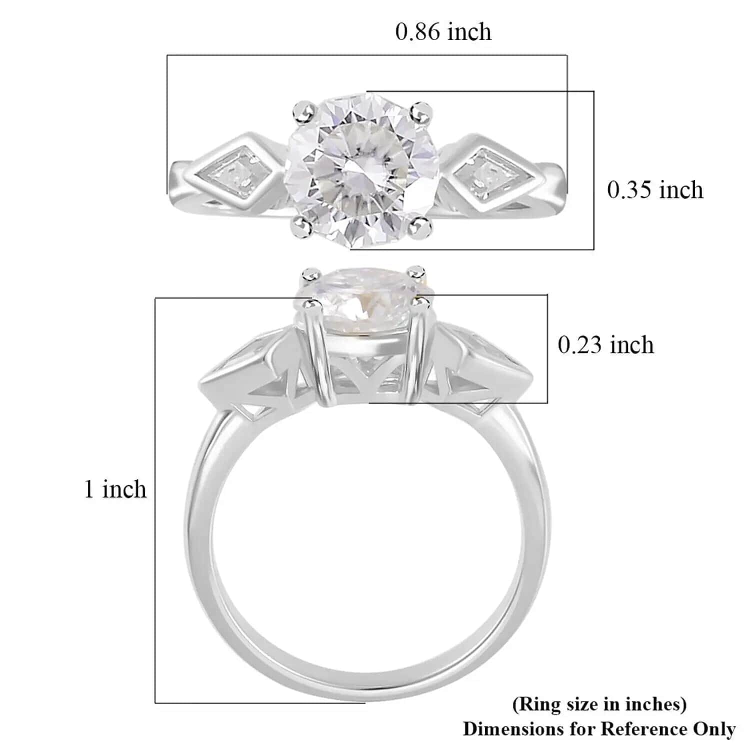Moissanite 2.20 ctw Ring, Moissanite 3 Stone Ring, Rhodium Over Sterling Silver Ring, Promise Ring, Gifts For Her, Moissanite Jewelry (Size 10.00)