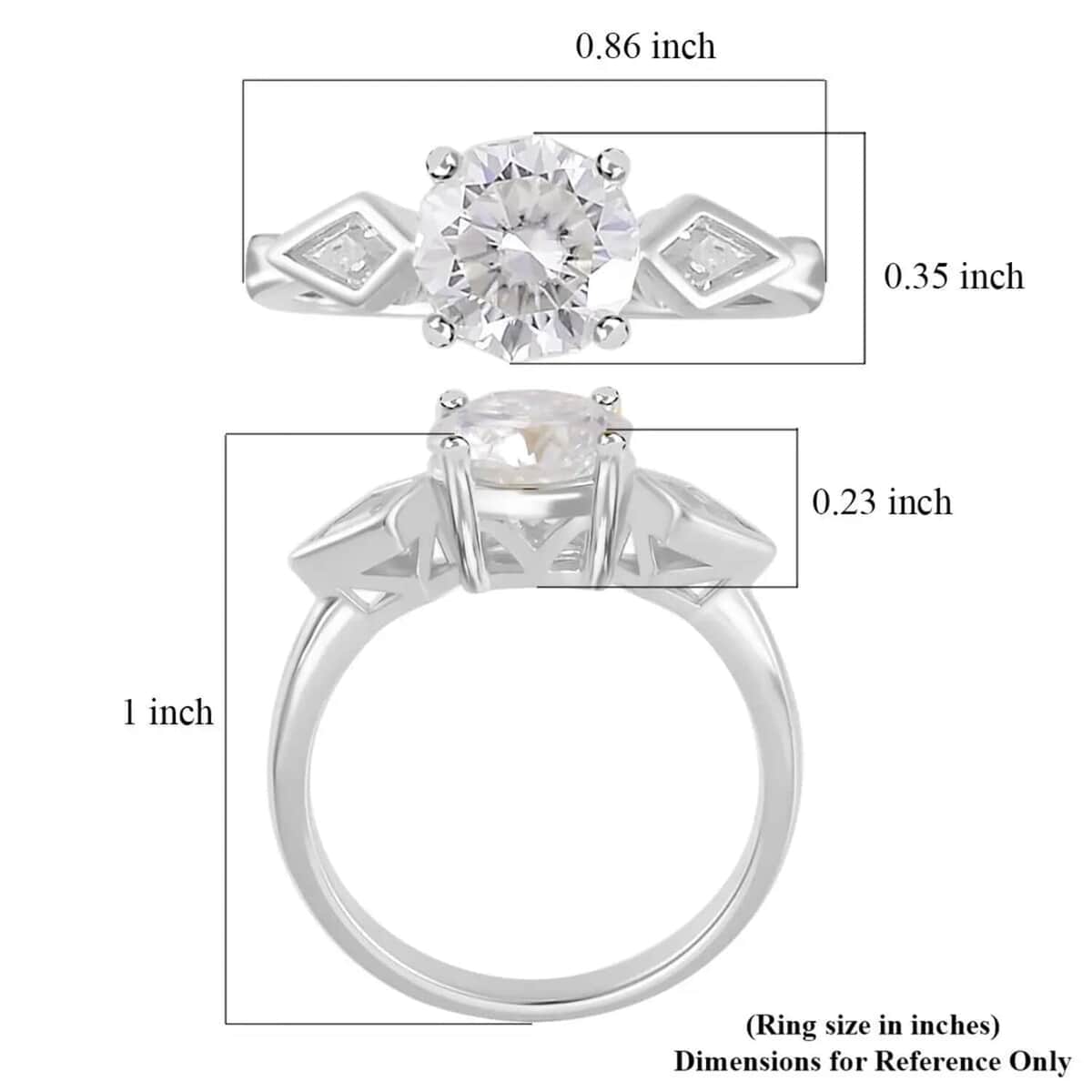 Moissanite Ring, Moissanite 3 Stone Ring, Rhodium Over Sterling Silver Ring, Promise Ring, Gifts For Her, Moissanite Jewelry 2.20 ctw (Size 10.0) image number 6