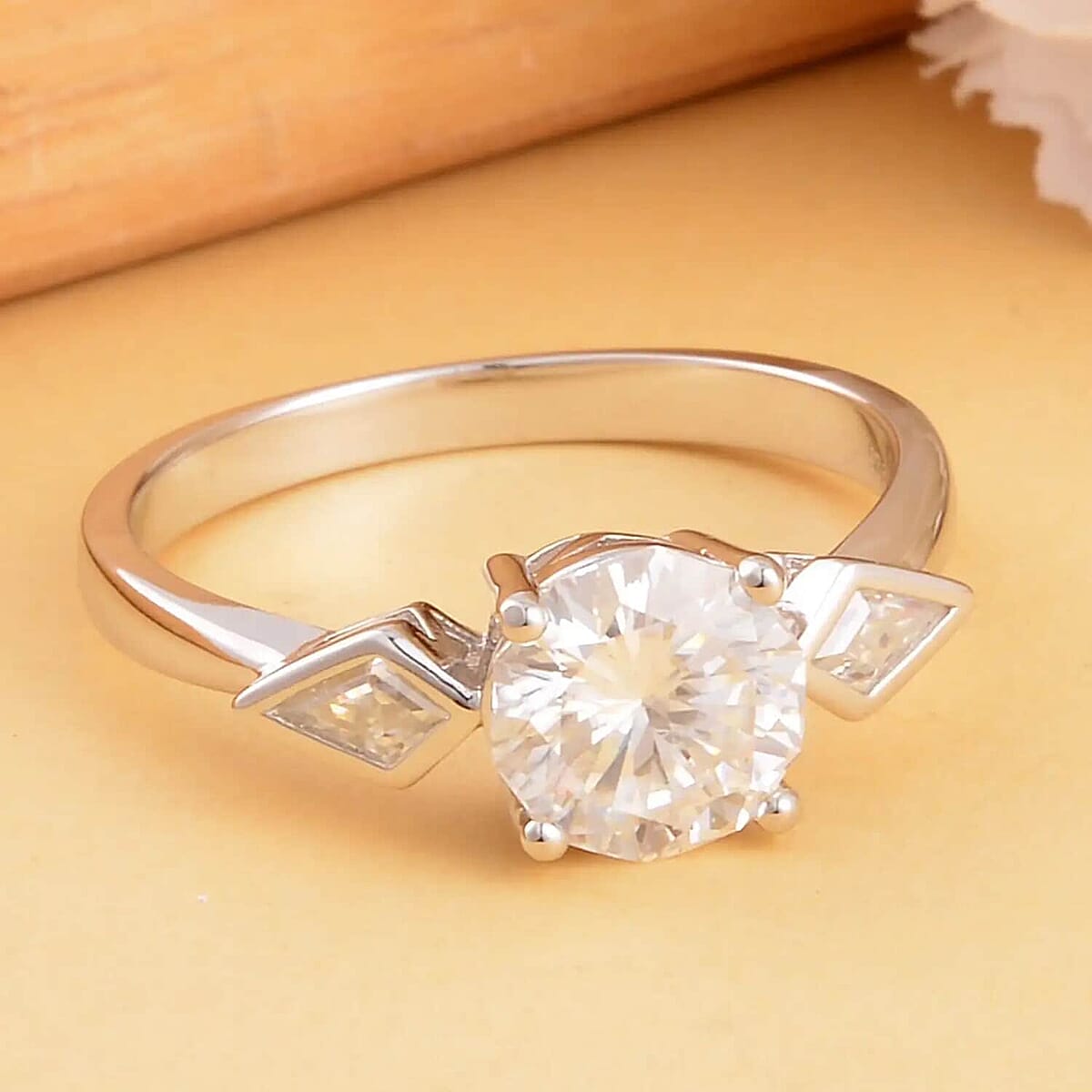 Moissanite Ring, Moissanite 3 Stone Ring, Rhodium Over Sterling Silver Ring, Promise Ring, Gifts For Her, Moissanite Jewelry 2.20 ctw image number 1