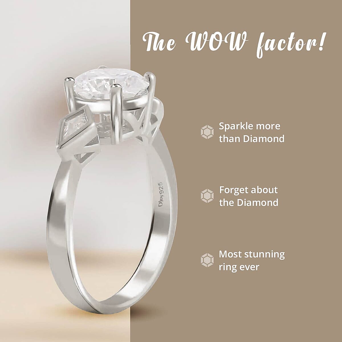 Moissanite Ring, Moissanite 3 Stone Ring, Rhodium Over Sterling Silver Ring, Promise Ring, Gifts For Her, Moissanite Jewelry 2.20 ctw image number 3