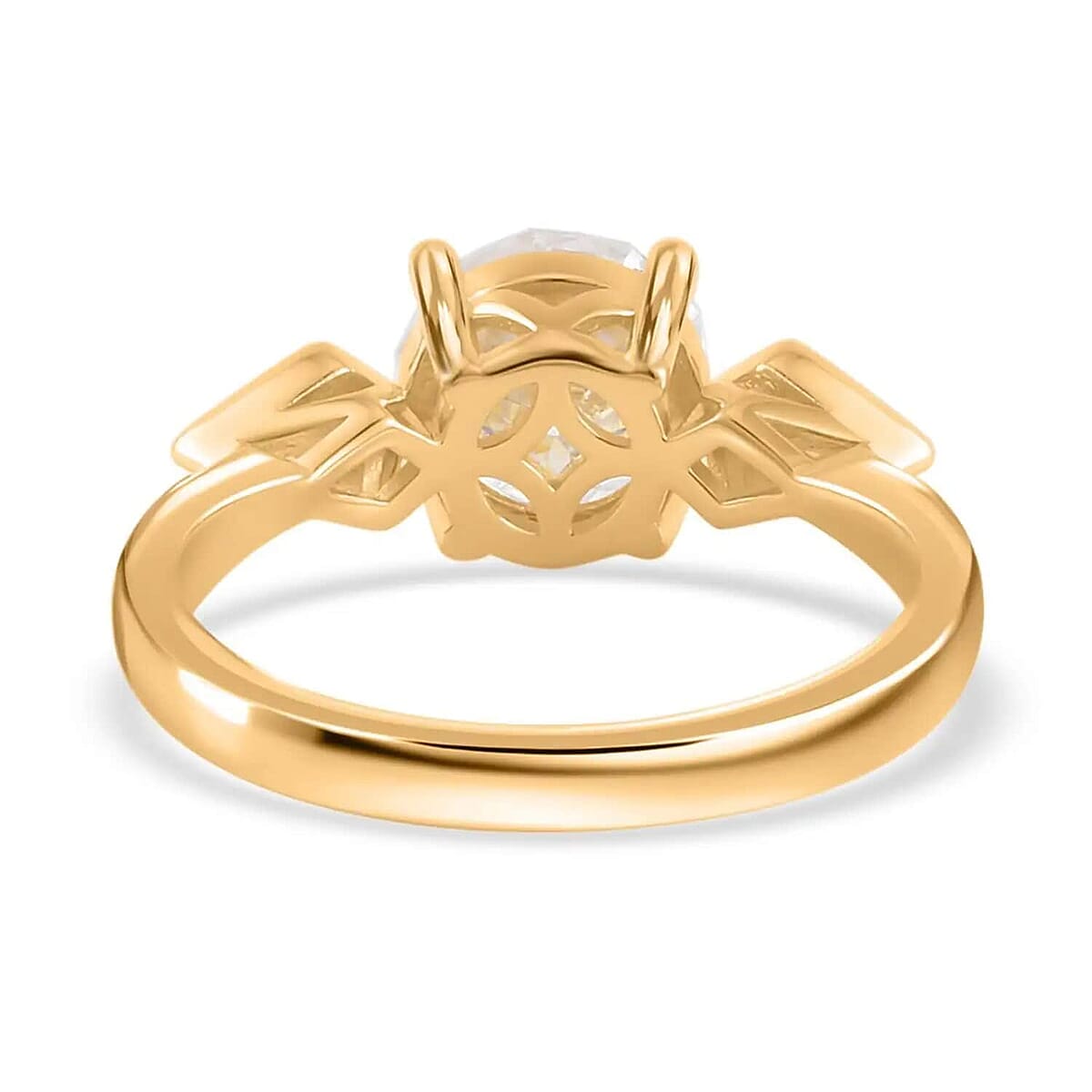 Moissanite 2.20 ctw Ring, Moissanite 3 Stone Ring, Vermeil Yellow Gold Over Sterling Silver Ring, Promise Ring, Gifts For Her, Moissanite Jewelry (Size 8.00) image number 5