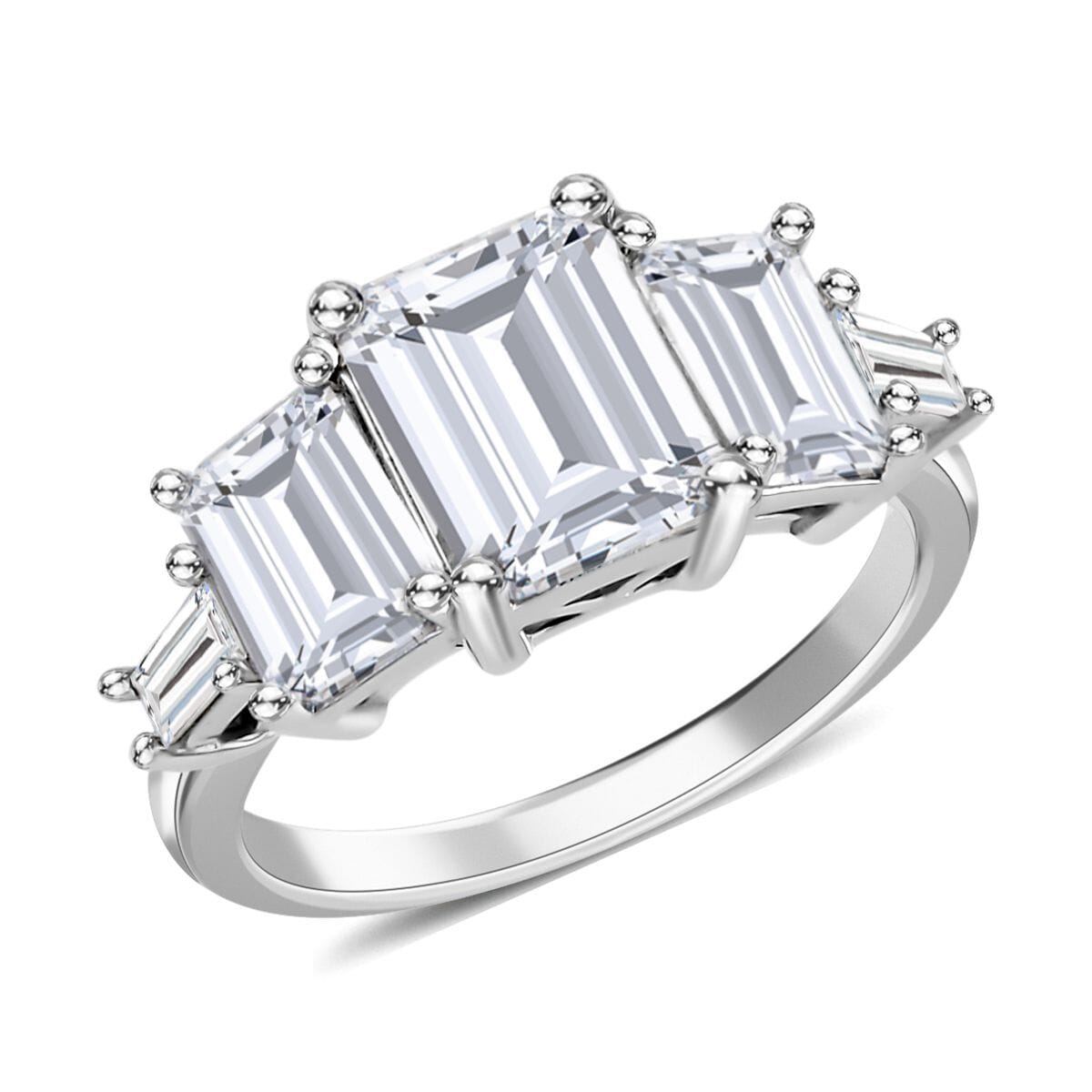 Moissanite 5 Stone Ring in Rhodium Over Sterling Silver 4.85 ctw image number 0