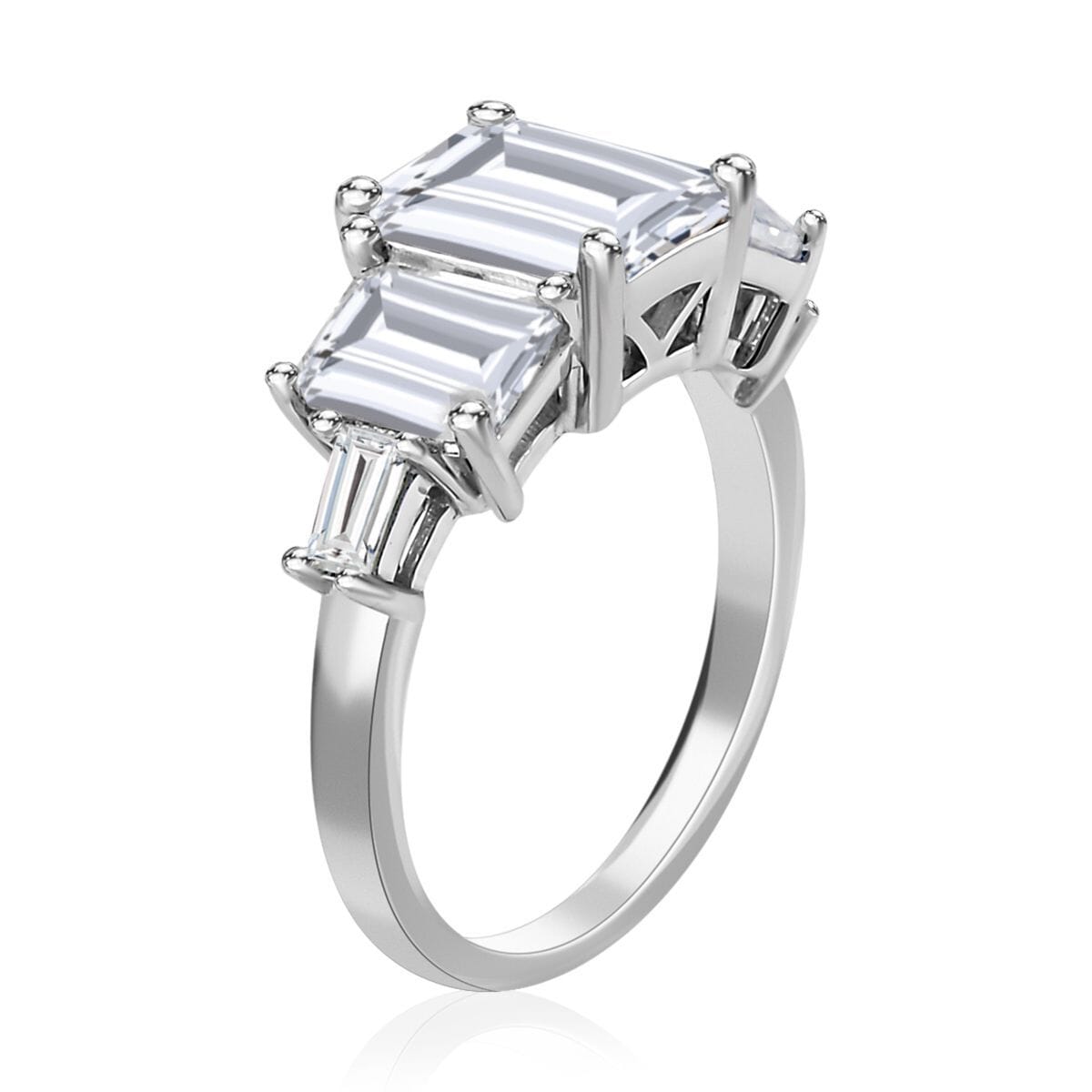 Moissanite 5 Stone Ring in Rhodium Over Sterling Silver 4.85 ctw image number 3