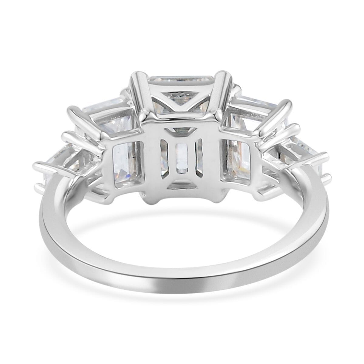 Moissanite 5 Stone Ring in Rhodium Over Sterling Silver 4.85 ctw image number 4