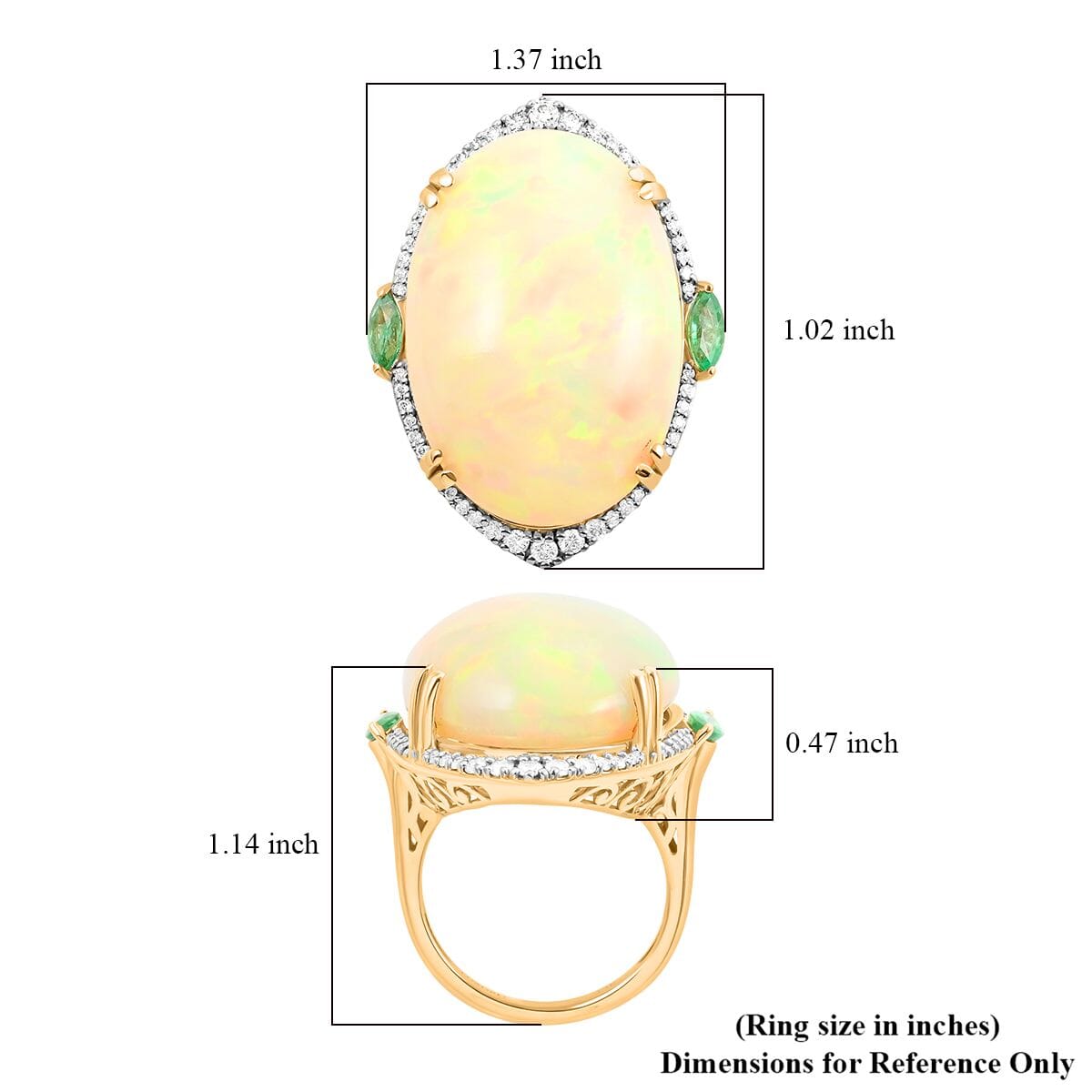 Luxoro 14K Yellow Gold Ethiopian Welo Opal and Kagem Zambian Emerald and G-H I2 Diamond Mounting Ring (Size 7.0) 8 Grams 27.30 ctw image number 5