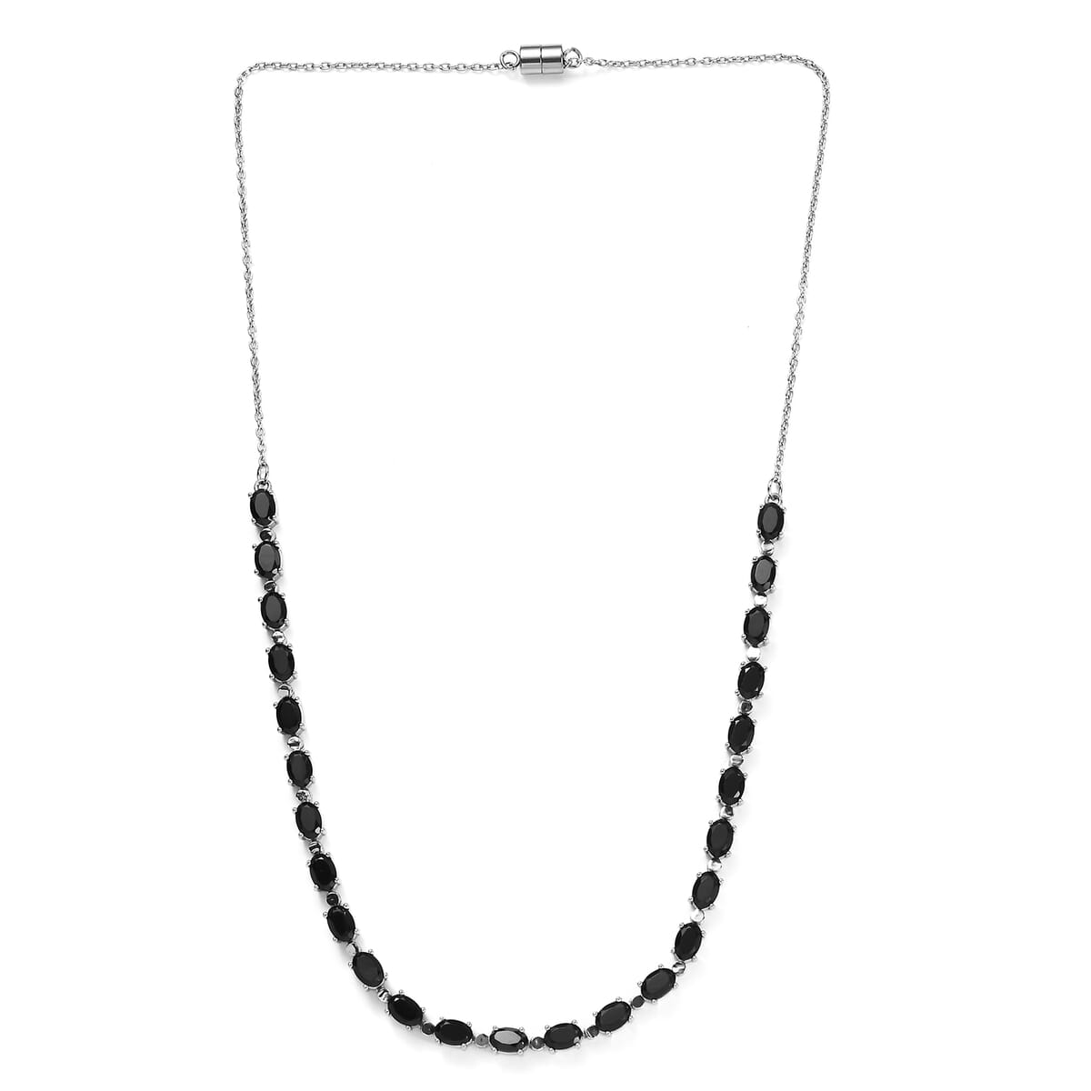 Thai Black Spinel Tennis Necklace 18 Inches in Stainless Steel 15.10 ctw image number 3
