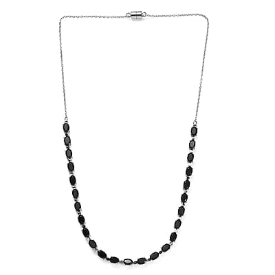 Thai Black Spinel Tennis Necklace 18 Inches in Stainless Steel 15.10 ctw