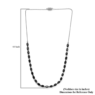 Thai Black Spinel Tennis Necklace 18 Inches in Stainless Steel 15.10 ctw