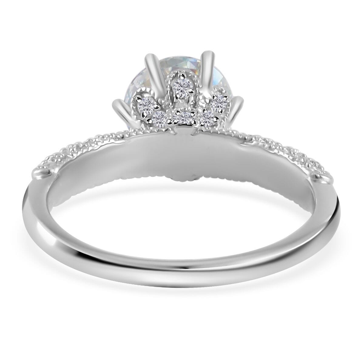 Dichroic Luminous Moissanite and Moissanite Ring in Rhodium Over Sterling Silver 2.10 ctw image number 4