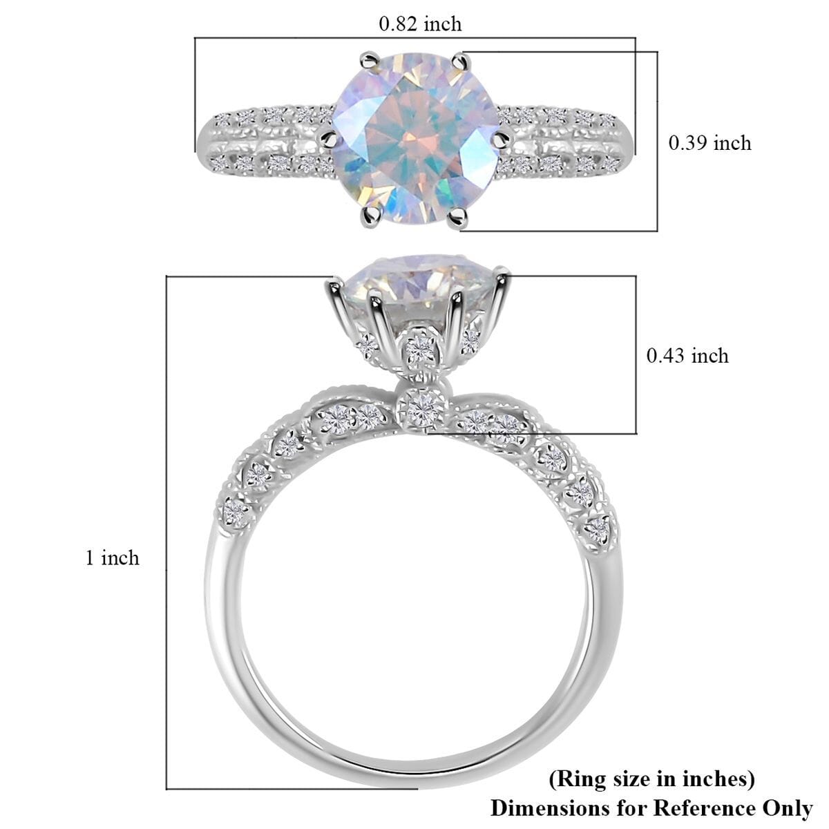 Dichroic Luminous Moissanite and Moissanite Ring in Rhodium Over Sterling Silver 2.10 ctw image number 5