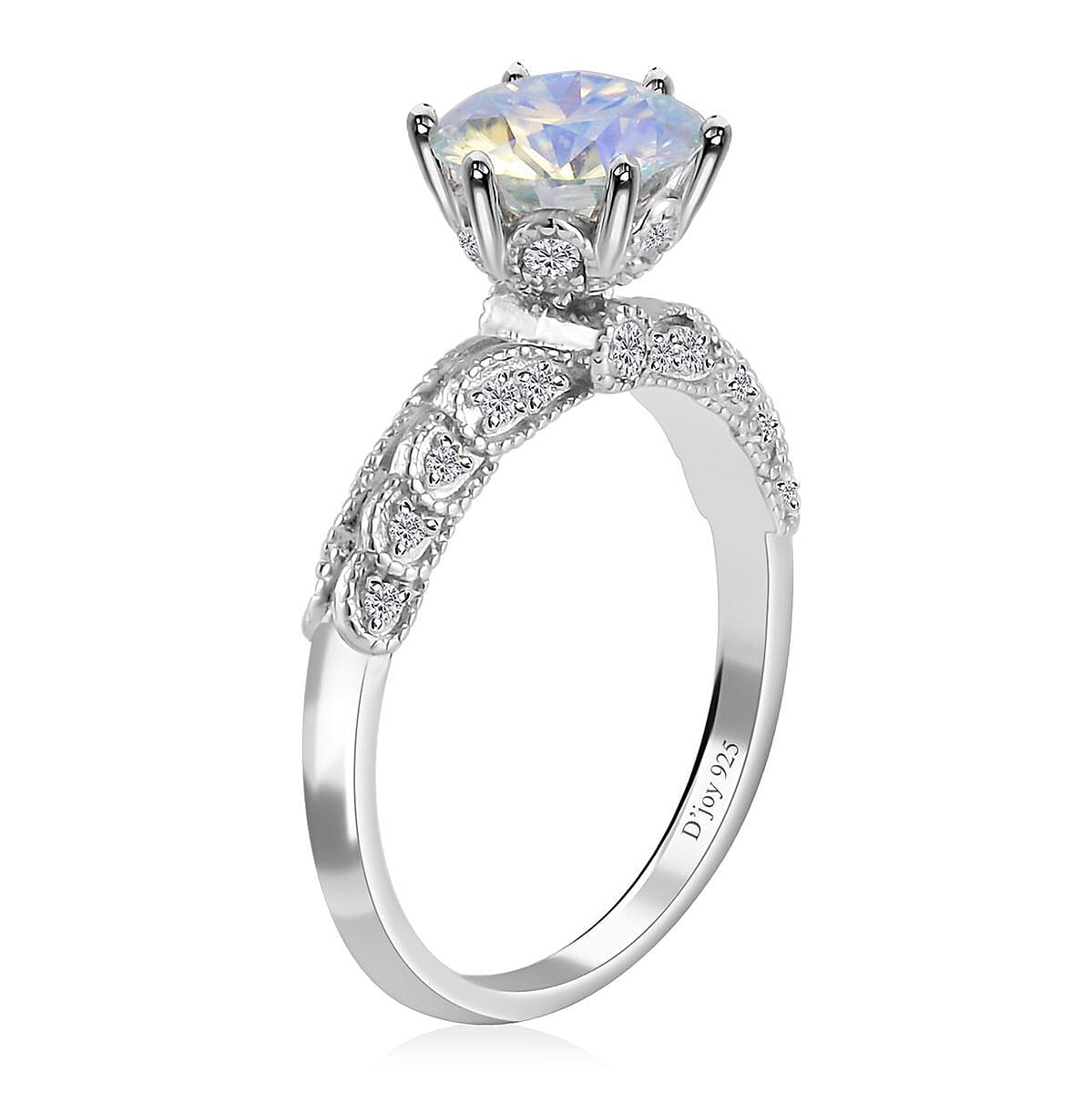 Dichroic Luminous Moissanite and Moissanite Ring in Rhodium Over Sterling Silver (Size 6.0) 2.10 ctw image number 3