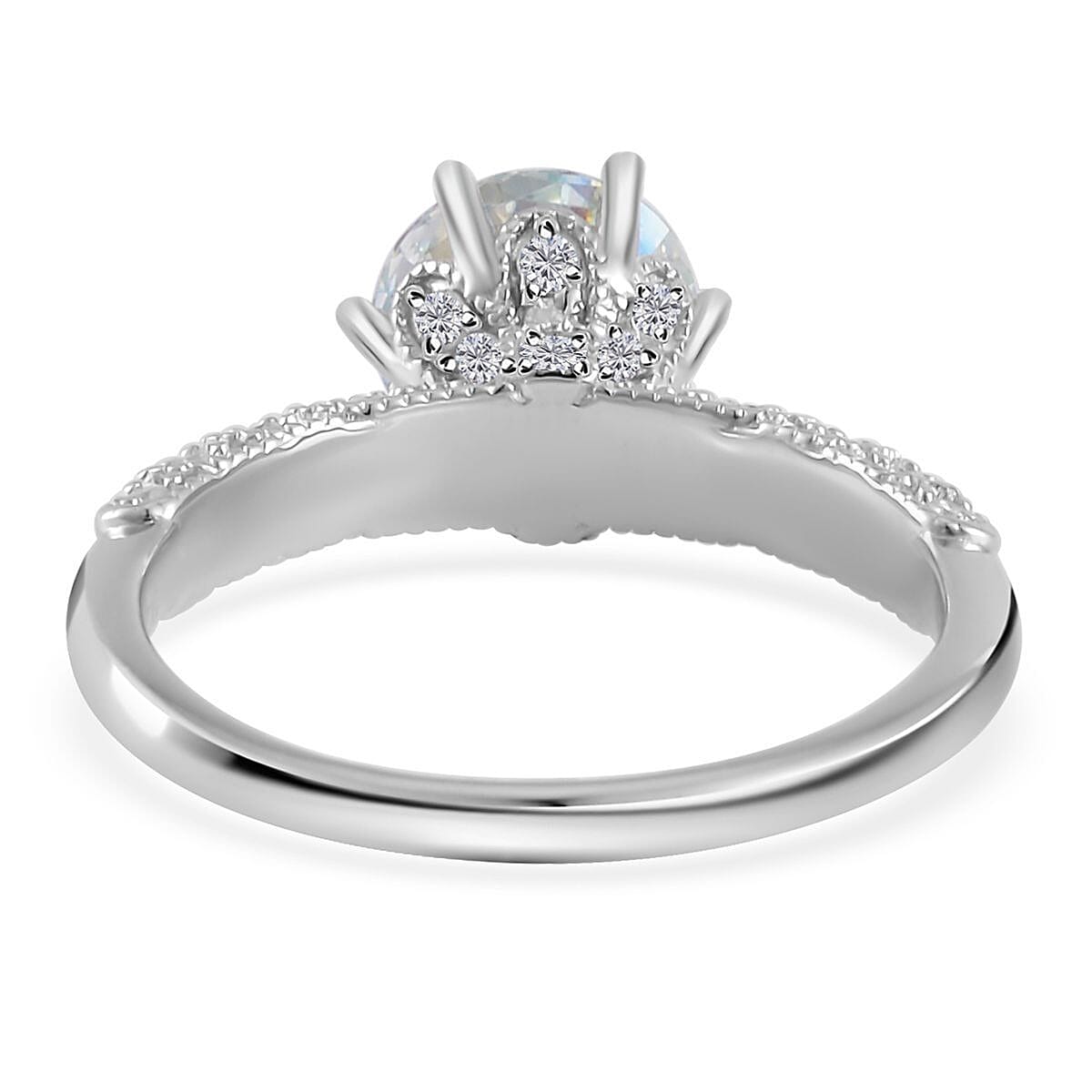 Dichroic Luminous Moissanite and Moissanite Ring in Rhodium Over Sterling Silver (Size 6.0) 2.10 ctw image number 4