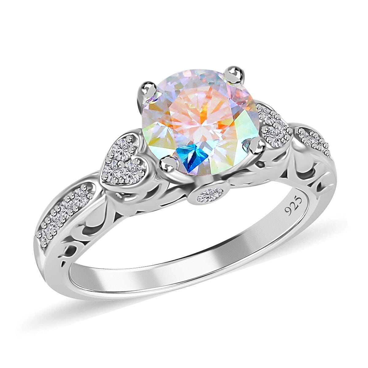 Dichroic Mist Moissanite and Moissanite Ring in Rhodium Over Sterling Silver 2.00 ctw image number 0