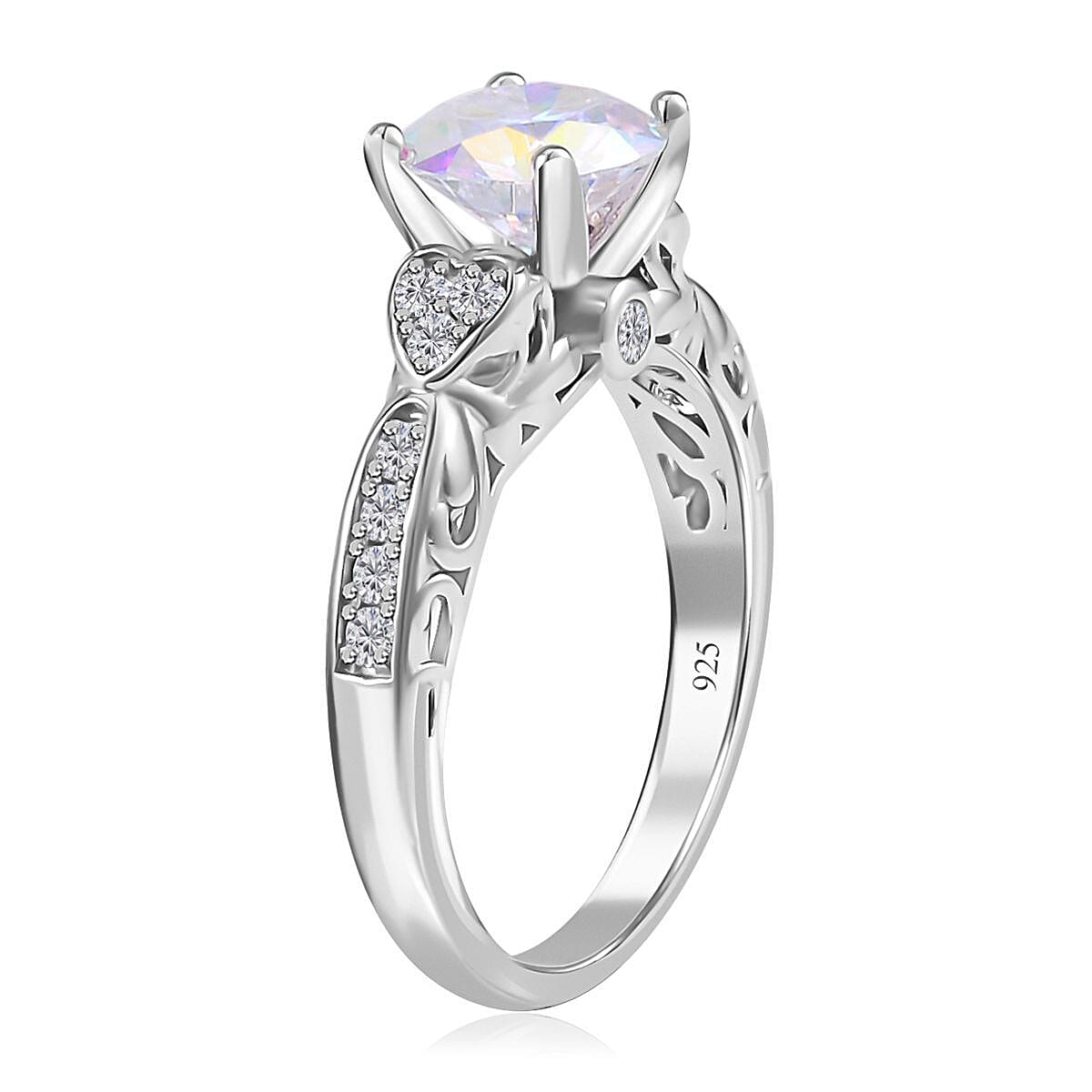 Dichroic Mist Moissanite and Moissanite Ring in Rhodium Over Sterling Silver 2.00 ctw image number 3
