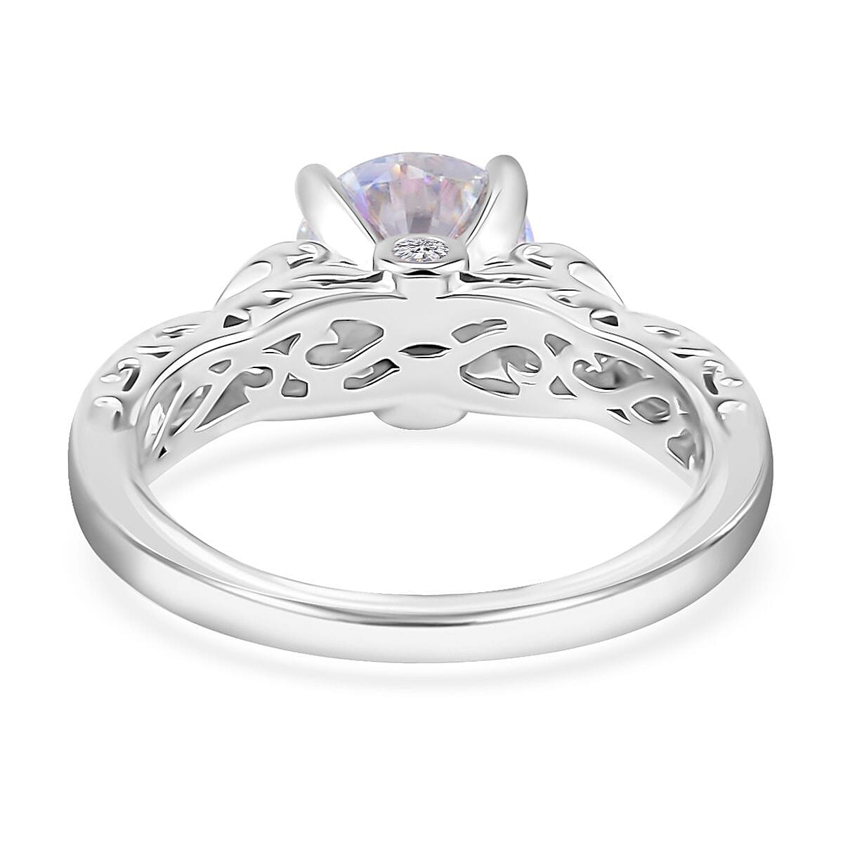 Dichroic Mist Moissanite and Moissanite Ring in Rhodium Over Sterling Silver (Size 10.0) 2.00 ctw