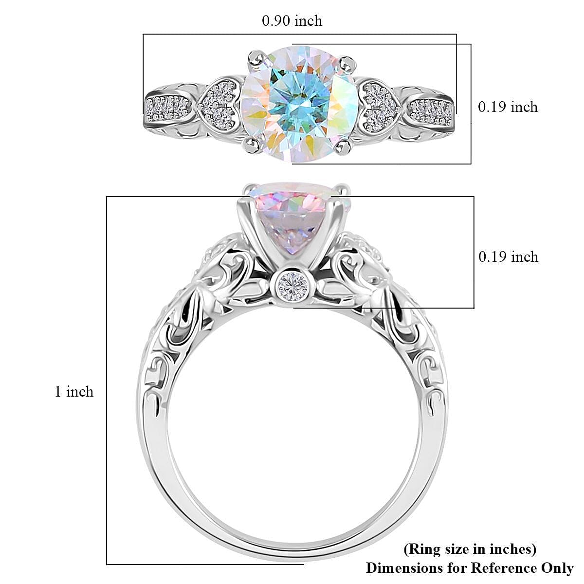Dichroic Mist Moissanite and Moissanite Ring in Rhodium Over Sterling Silver (Size 10.0) 2.00 ctw