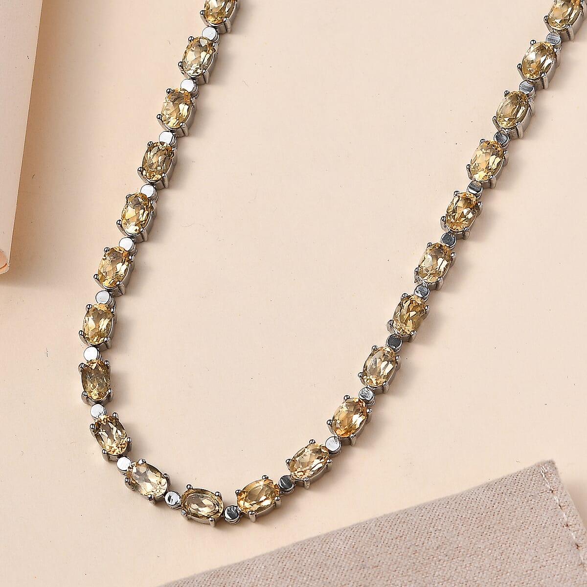 Brazilian Citrine Tennis Necklace 18 Inches in Stainless Steel 10.80 ctw image number 1