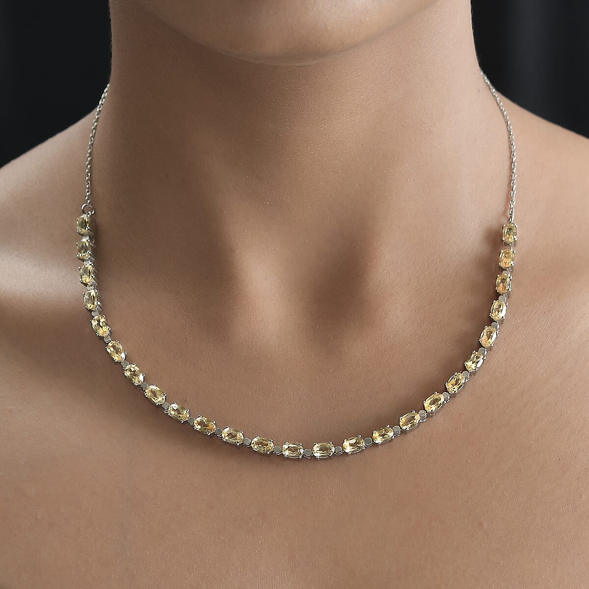 Brazilian Citrine Tennis Necklace 18 Inches in Stainless Steel 10.80 ctw image number 2