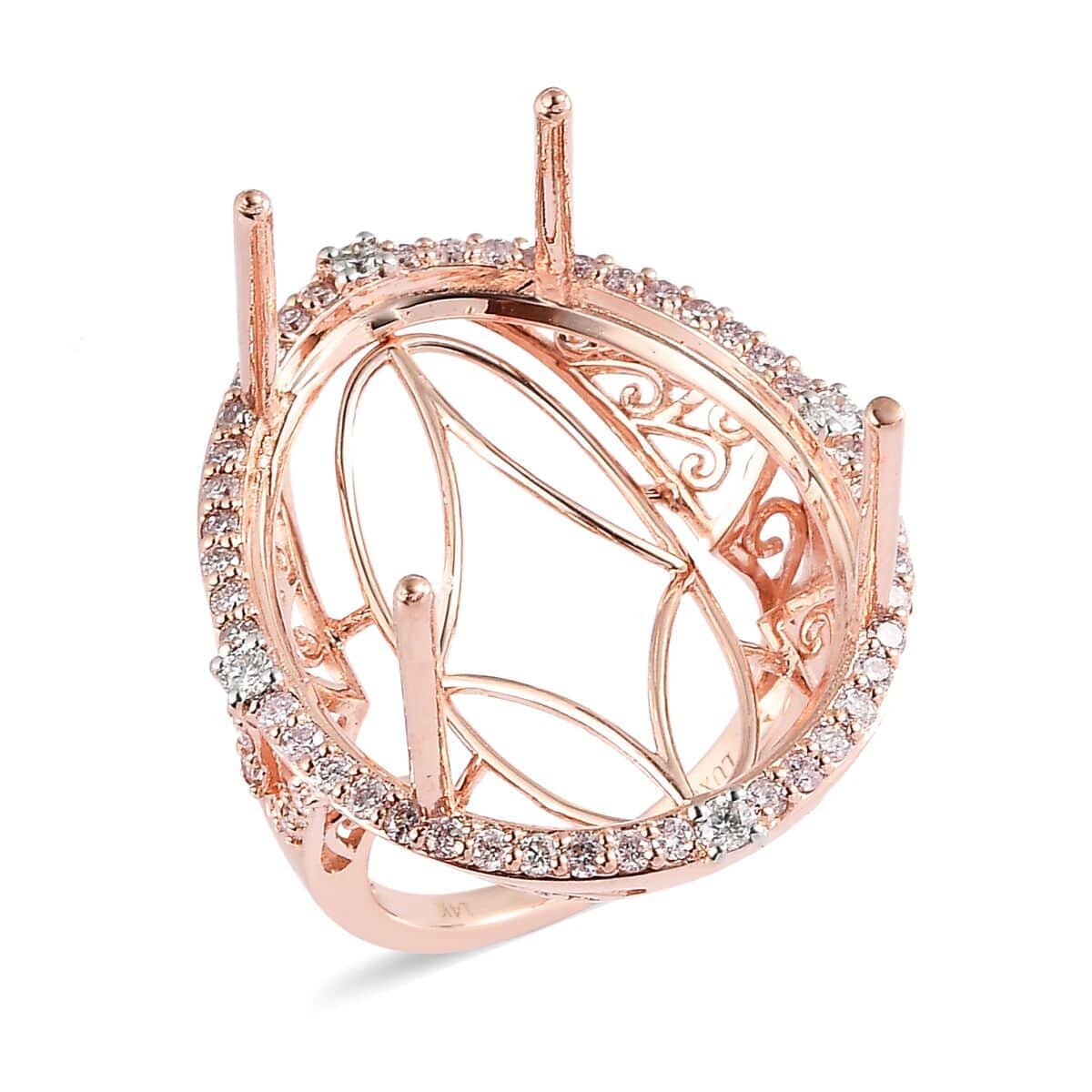 Luxoro 14K Rose Gold I2-I3 Natural Pink and White Diamond Mounting Ring (Size 7.0) 8.35 Grams 0.90 ctw image number 0