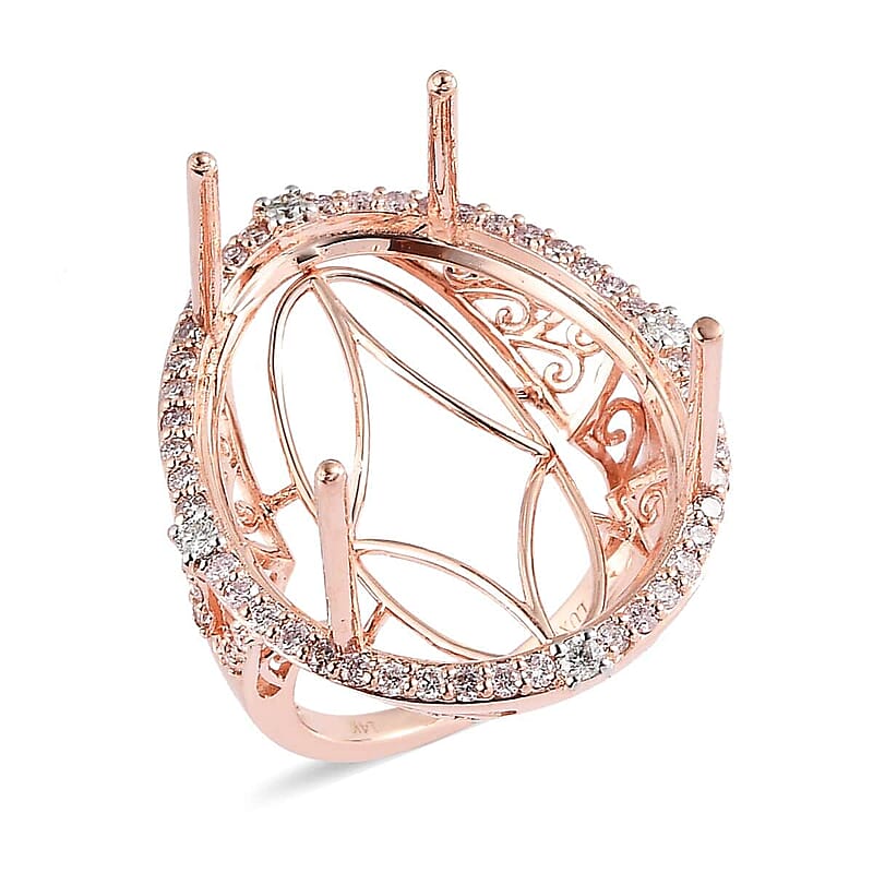 Luxoro 14K Rose Gold I2-I3 Natural Pink and White Diamond Mounting Ring (Size 7.0) 8.35 Grams 0.90 ctw