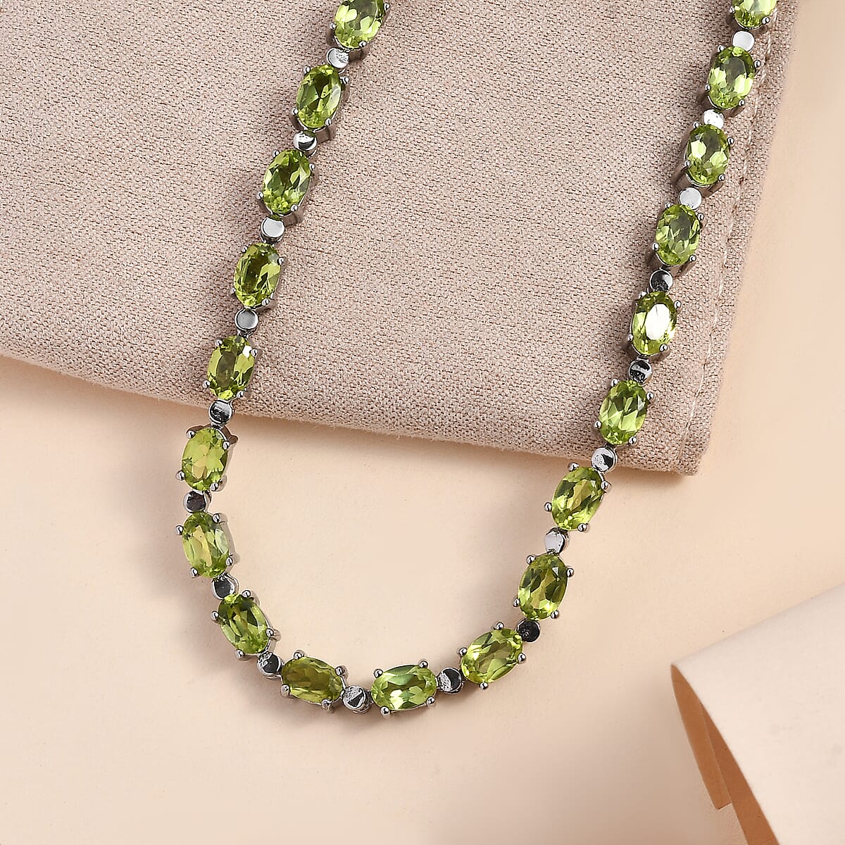 Peridot Necklace 18 inches in Stainless Steel 12.75 ctw image number 1