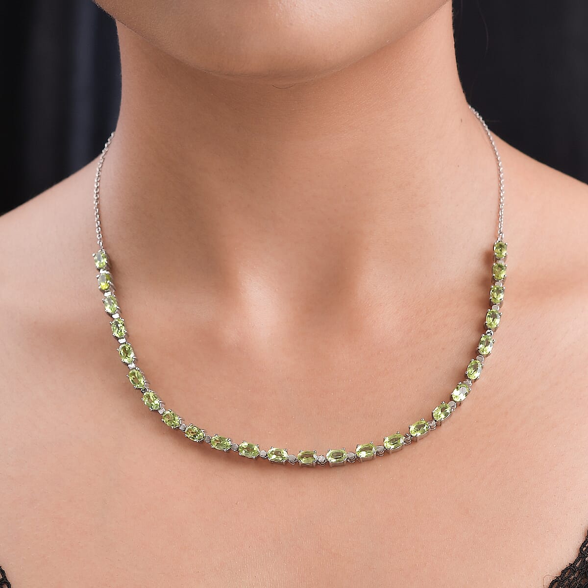 Peridot Necklace 18 inches in Stainless Steel 12.75 ctw image number 2