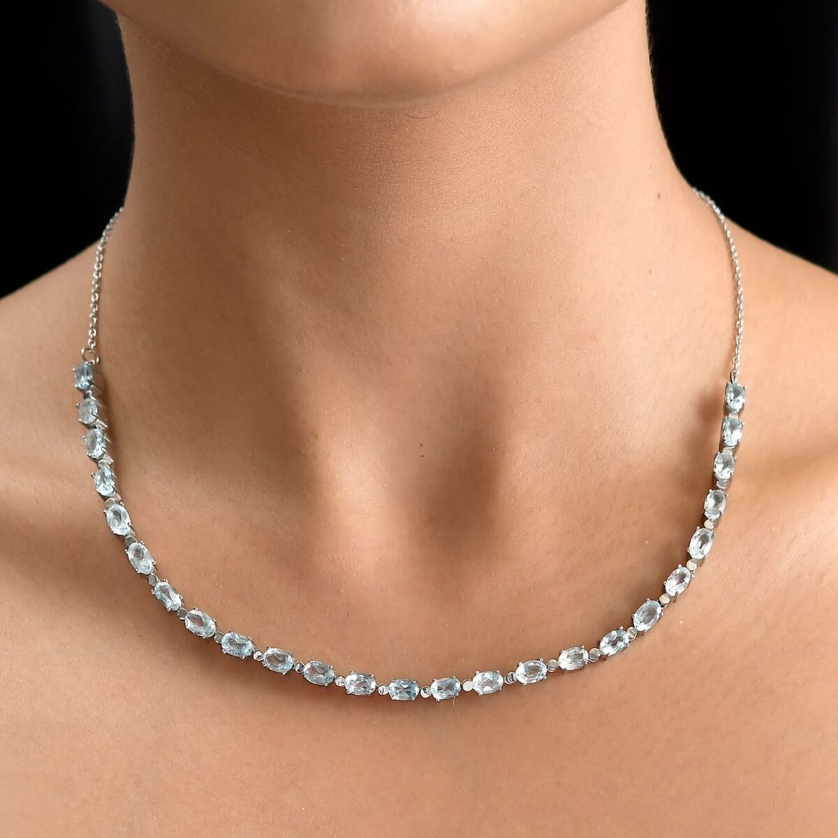 Sky Blue Topaz Necklace (18 Inches) in Stainless Steel 12.75 ctw image number 2