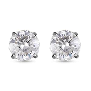 Moissanite Solitaire Stud Earrings,  Rhodium Over Sterling Silver Earrings, Moissanite Earrings, Moissanite Jewelry For Her 1.90 ctw