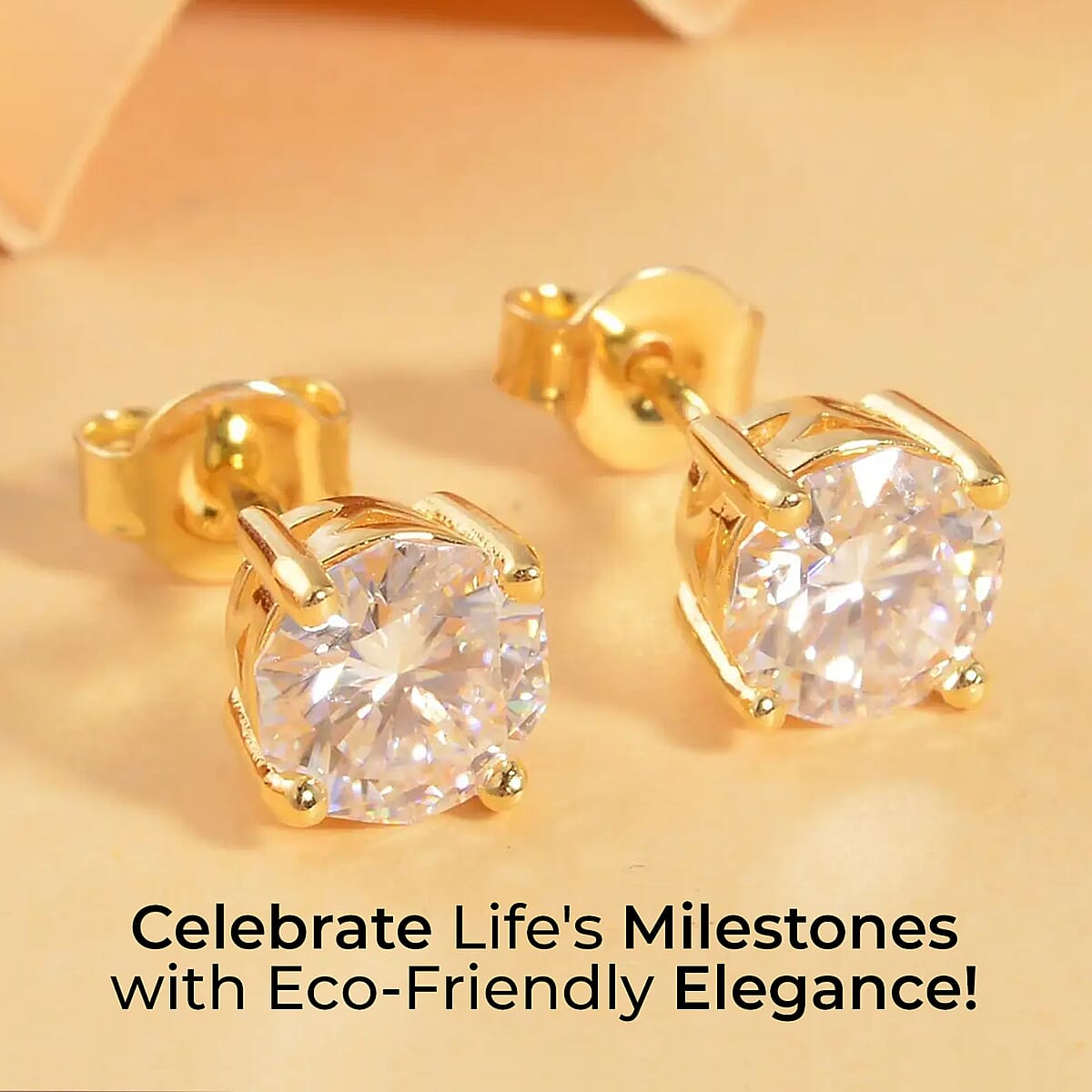 Moissanite 1.90 ctw Solitaire Stud Earrings,  Vermeil Yellow Gold Over Sterling Silver Earrings, Moissanite Earrings, Moissanite Jewelry For Her image number 1