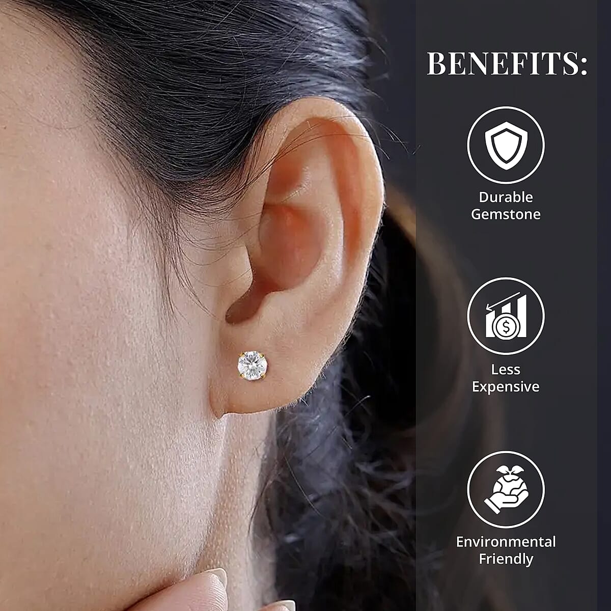 Moissanite 1.90 ctw Solitaire Stud Earrings,  Vermeil Yellow Gold Over Sterling Silver Earrings, Moissanite Earrings, Moissanite Jewelry For Her image number 3