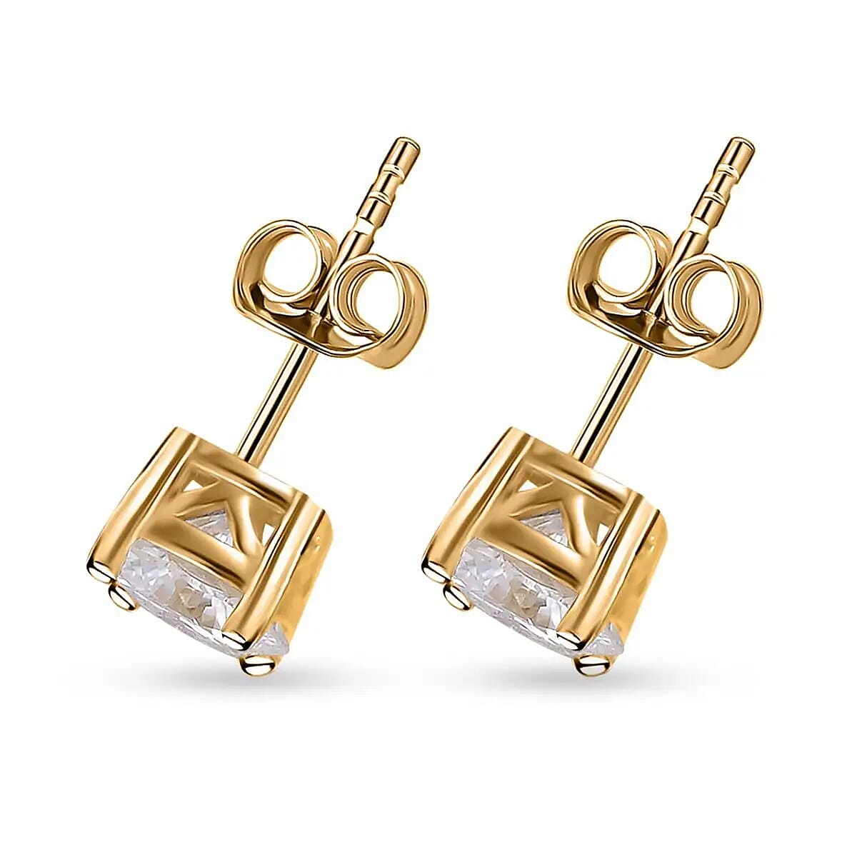 Moissanite 1.90 ctw Solitaire Stud Earrings,  Vermeil Yellow Gold Over Sterling Silver Earrings, Moissanite Earrings, Moissanite Jewelry For Her image number 4
