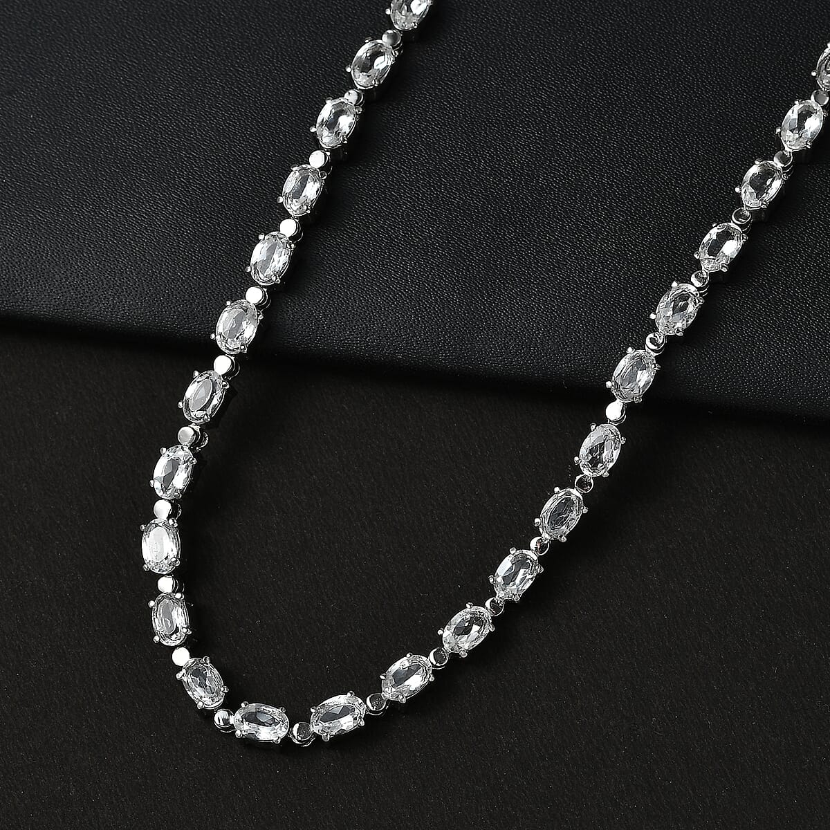 White Topaz Tennis Necklace 18 Inches in Stainless Steel 14.40 ctw image number 1