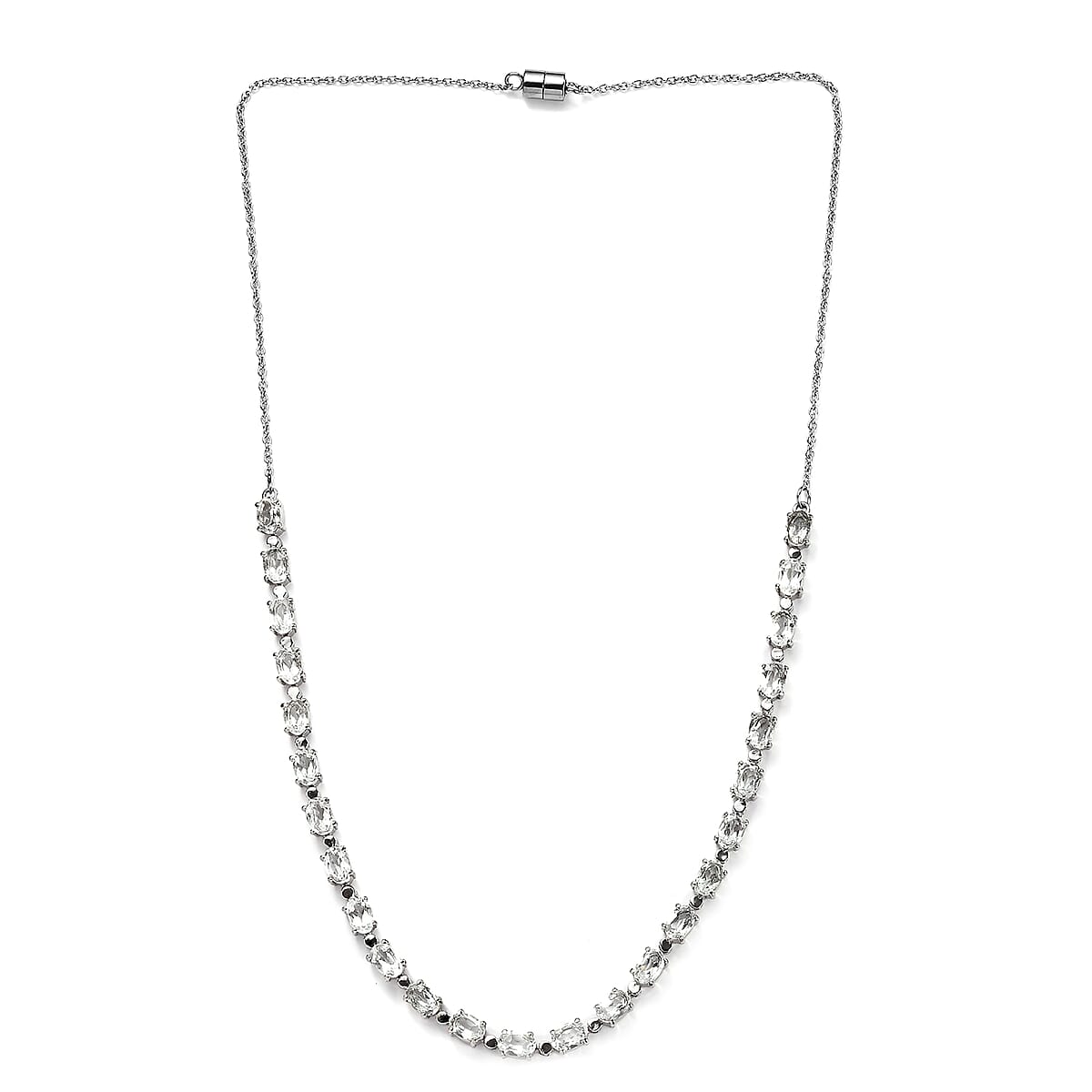 White Topaz Tennis Necklace 18 Inches in Stainless Steel 14.40 ctw image number 2