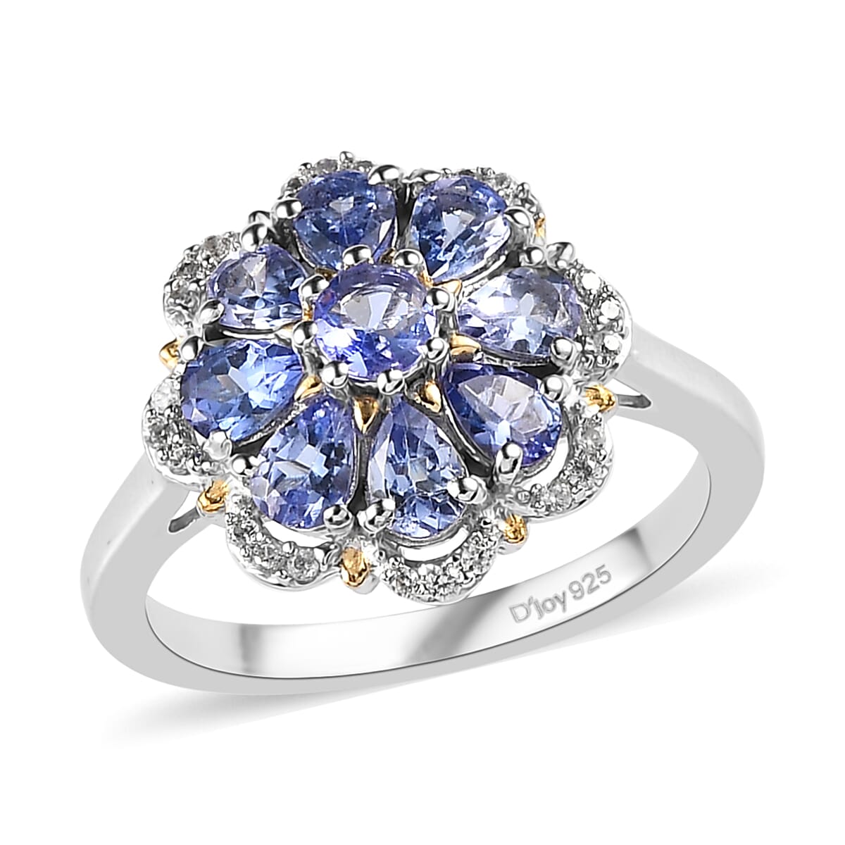 Tanzanite and White Zircon Floral Ring in Vermeil YG and Platinum Over Sterling Silver 1.35 ctw image number 0