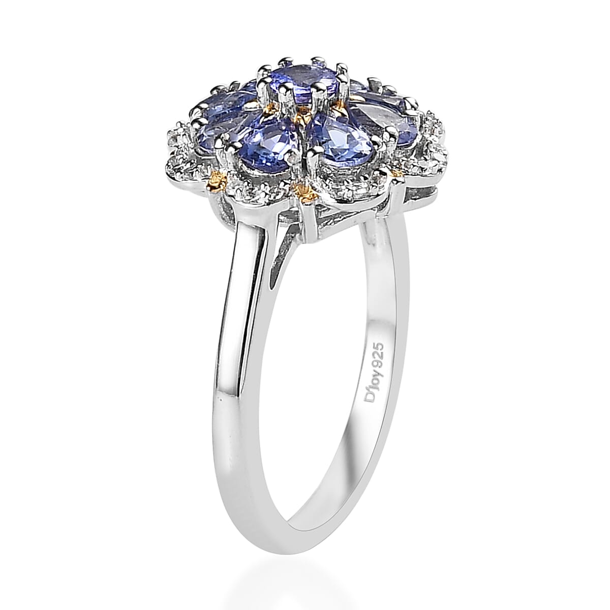 Tanzanite and White Zircon Floral Ring in Vermeil YG and Platinum Over Sterling Silver 1.35 ctw image number 3