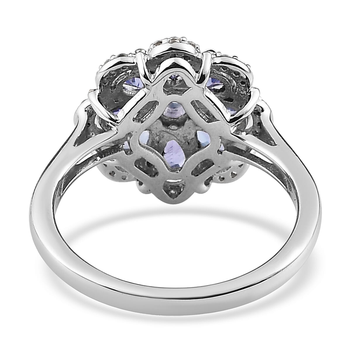 Tanzanite and White Zircon Floral Ring in Vermeil YG and Platinum Over Sterling Silver 1.35 ctw image number 4