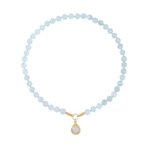 Mangoro Aquamarine and Moissanite Necklace 20 Inches in 14K Yellow Gold Over Sterling Silver 269.60 ctw