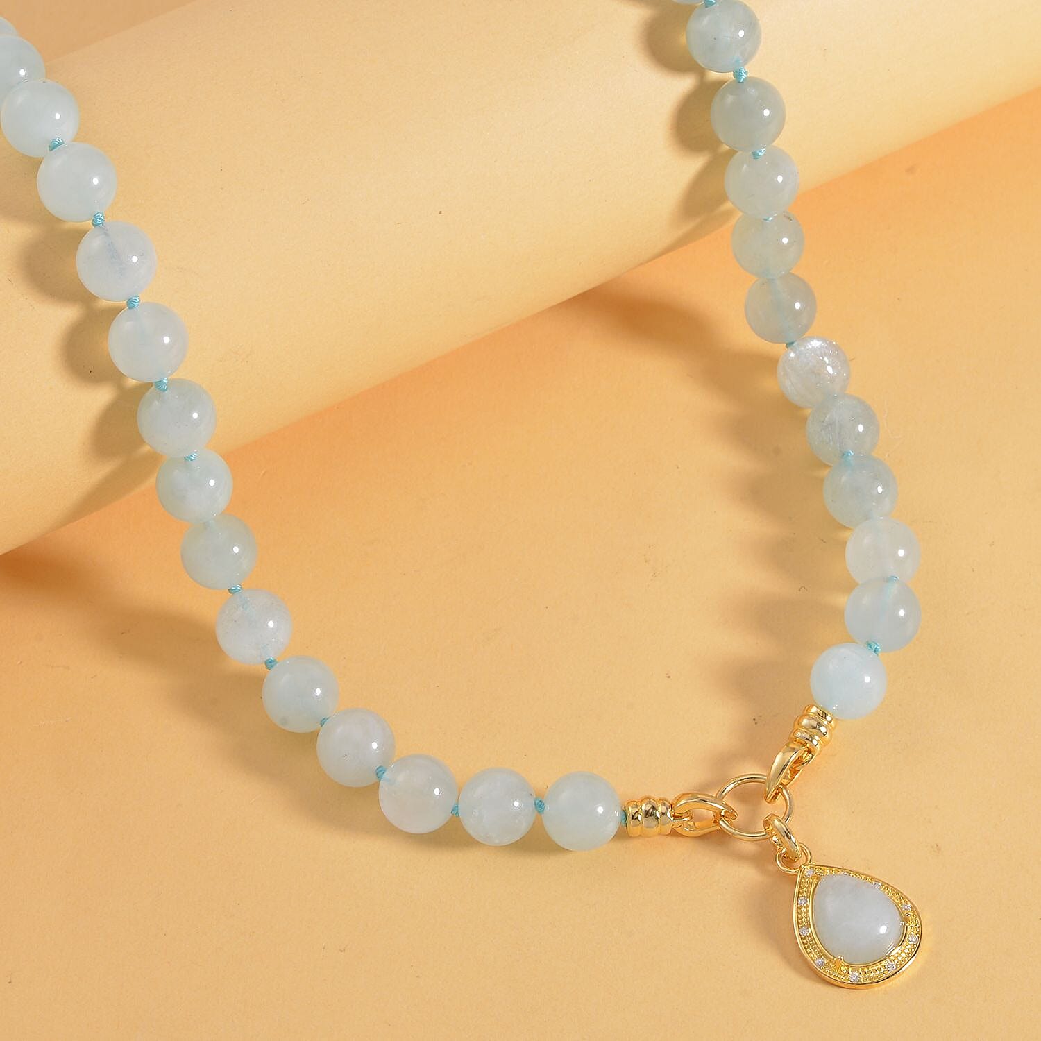 Mangoro Aquamarine and Moissanite Necklace 20 Inches in 14K Yellow Gold Over Sterling Silver 269.60 ctw