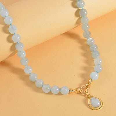 Mangoro Aquamarine and Moissanite Necklace 20 Inches in 14K Yellow Gold Over Sterling Silver 269.60 ctw