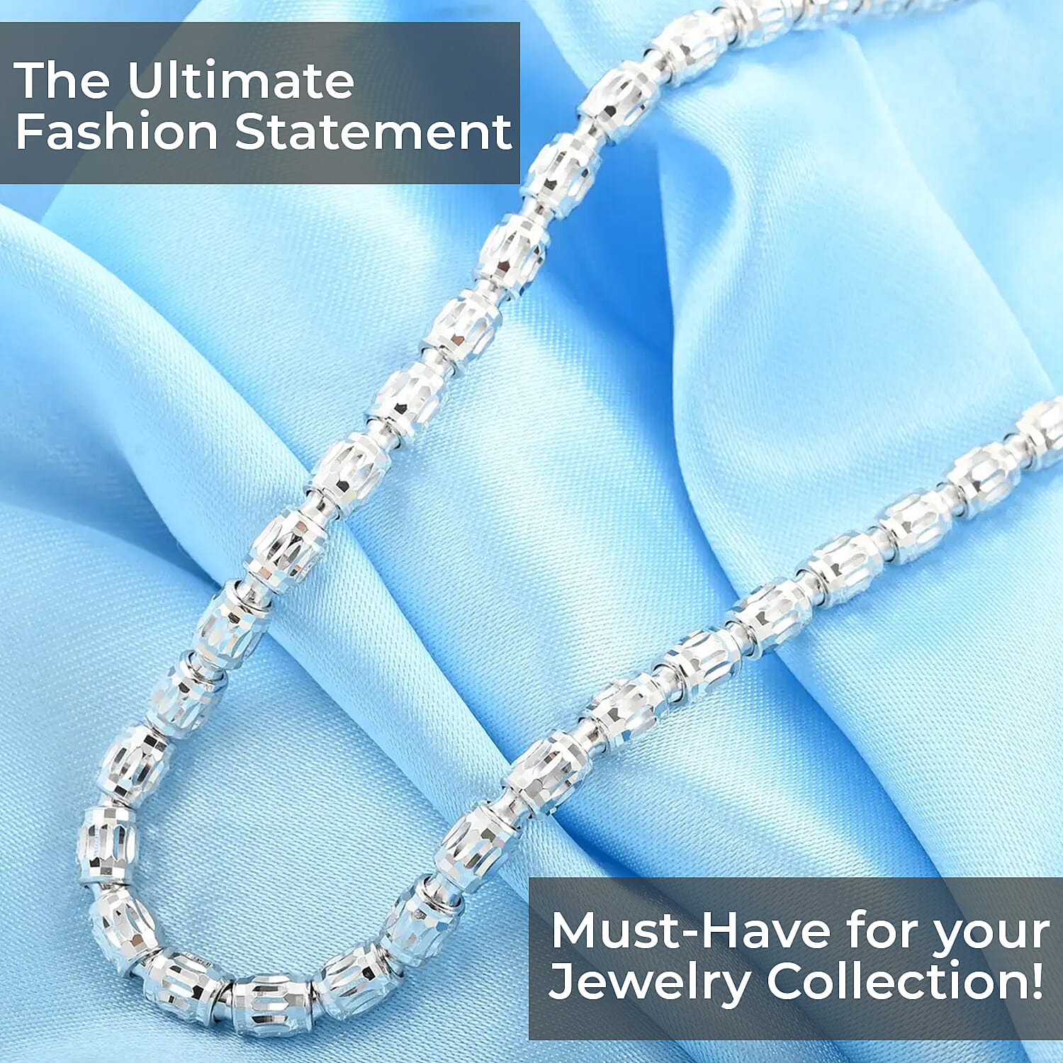 Italian Rhodium Over Sterling Silver Barrel Galaxy Necklace, Sterling Silver Necklace, 20 Inch Necklace 18.60 Grams