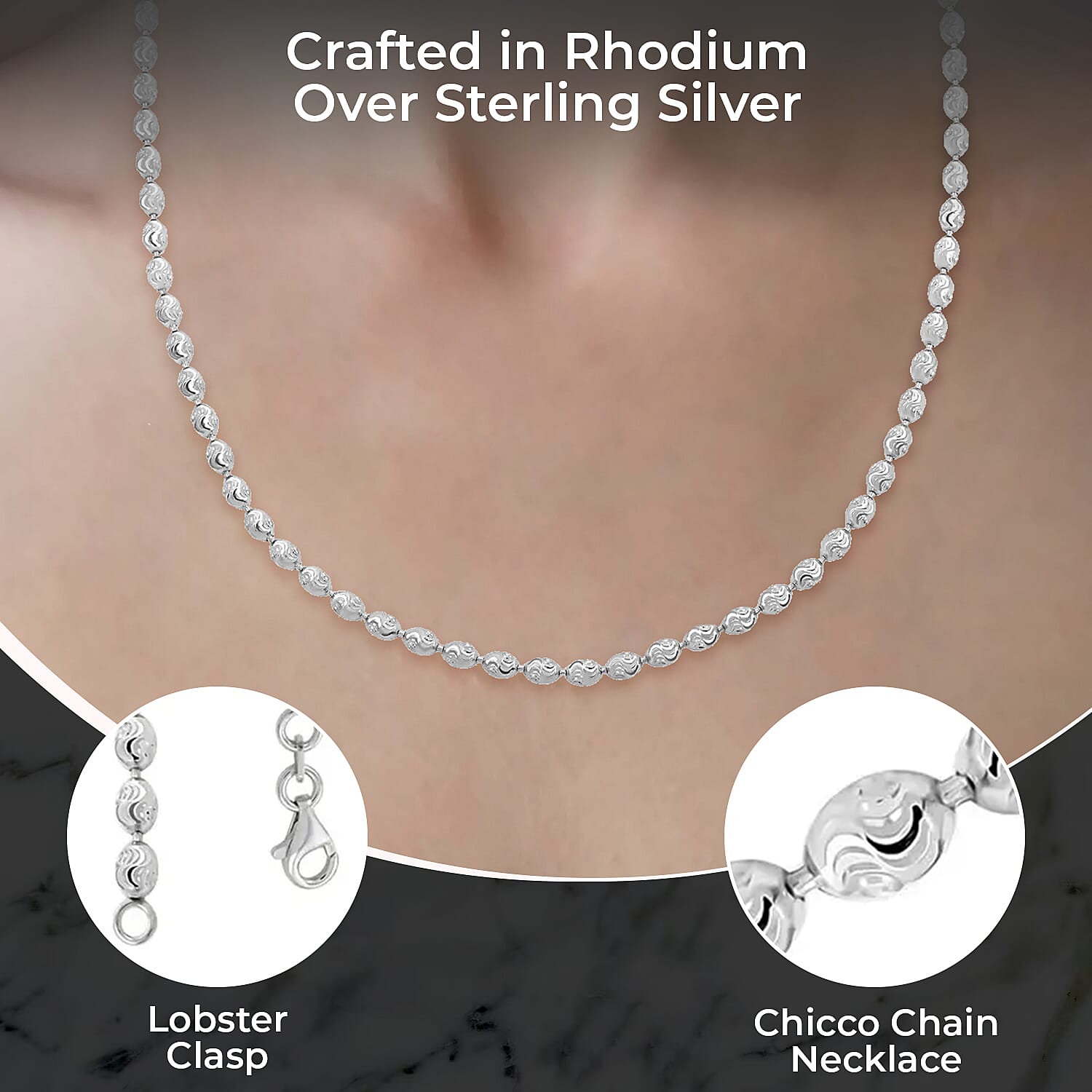 Italian Rhodium Over Sterling Silver Chicco Chain Necklace, 20 Inch Chain Necklace, Silver Jewelry 11 Grams