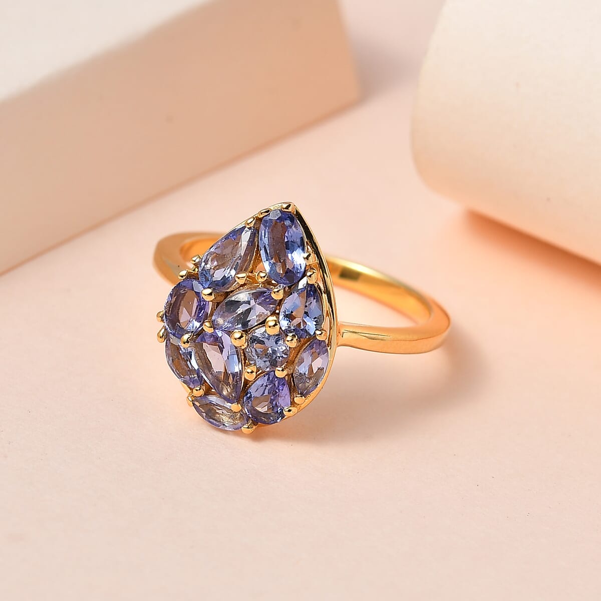 Tanzanite Cluster Ring in Vermeil Yellow Gold Over Sterling Silver 1.70 ctw image number 1