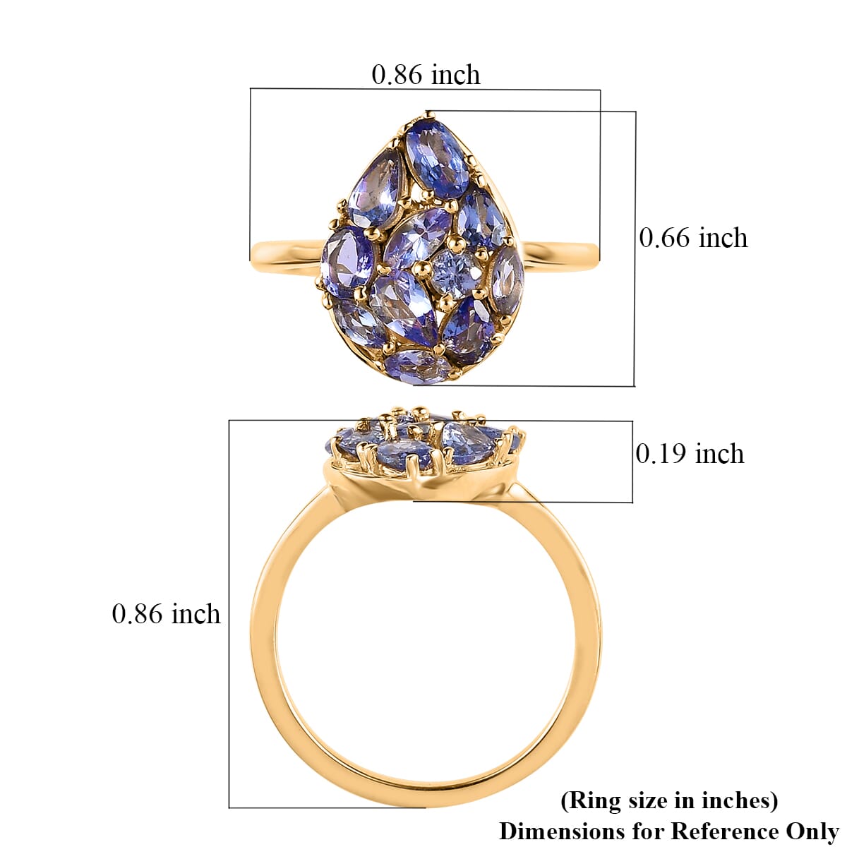 Tanzanite Cluster Ring in Vermeil Yellow Gold Over Sterling Silver 1.70 ctw image number 5