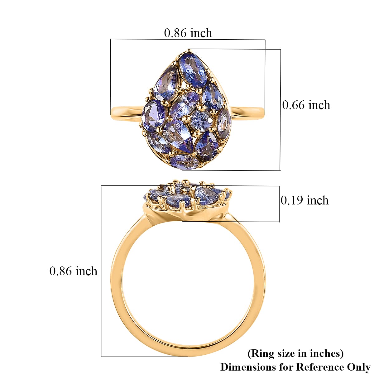 Tanzanite Cluster Ring in Vermeil Yellow Gold Over Sterling Silver (Size 9.0) 1.70 ctw image number 5