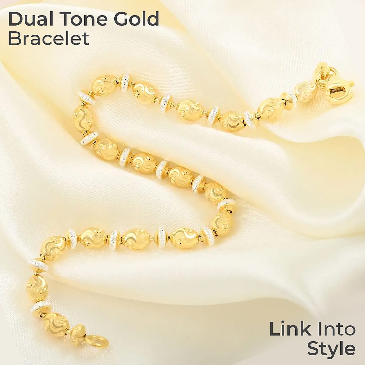 Italian 14K YG and WG Over Sterling Silver Saturno Bracelet (7.50 In) 5.20 Grams image number 1