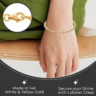 Italian 14K YG and WG Over Sterling Silver Saturno Bracelet, Sterling Silver Bracelet, Lobster Claw Clasp Bracelet (7.50 In) 5.20 Grams