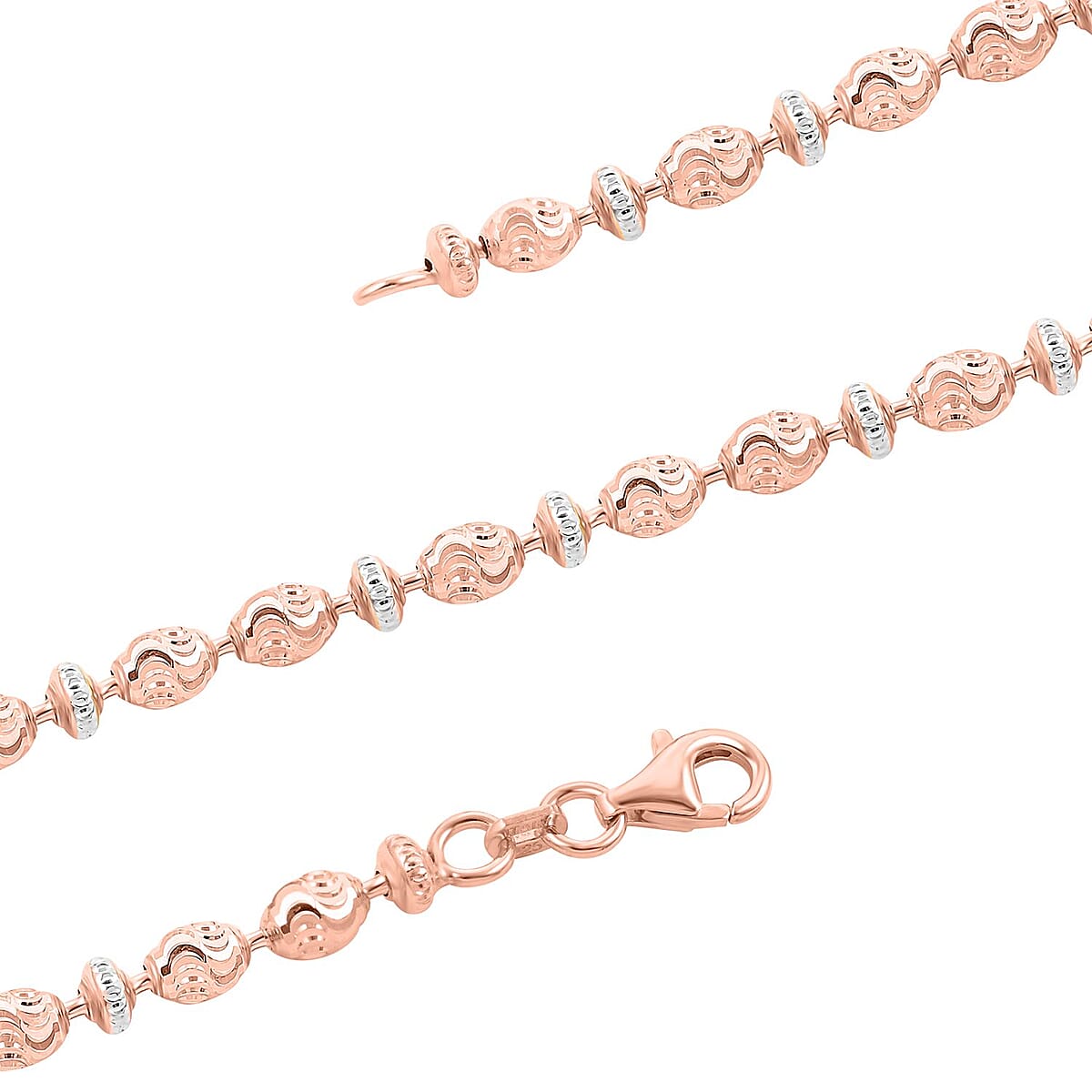 Italian 14K RG and WG Over Sterling Silver Saturno Necklace 20 Inches 13.50 Grams image number 2