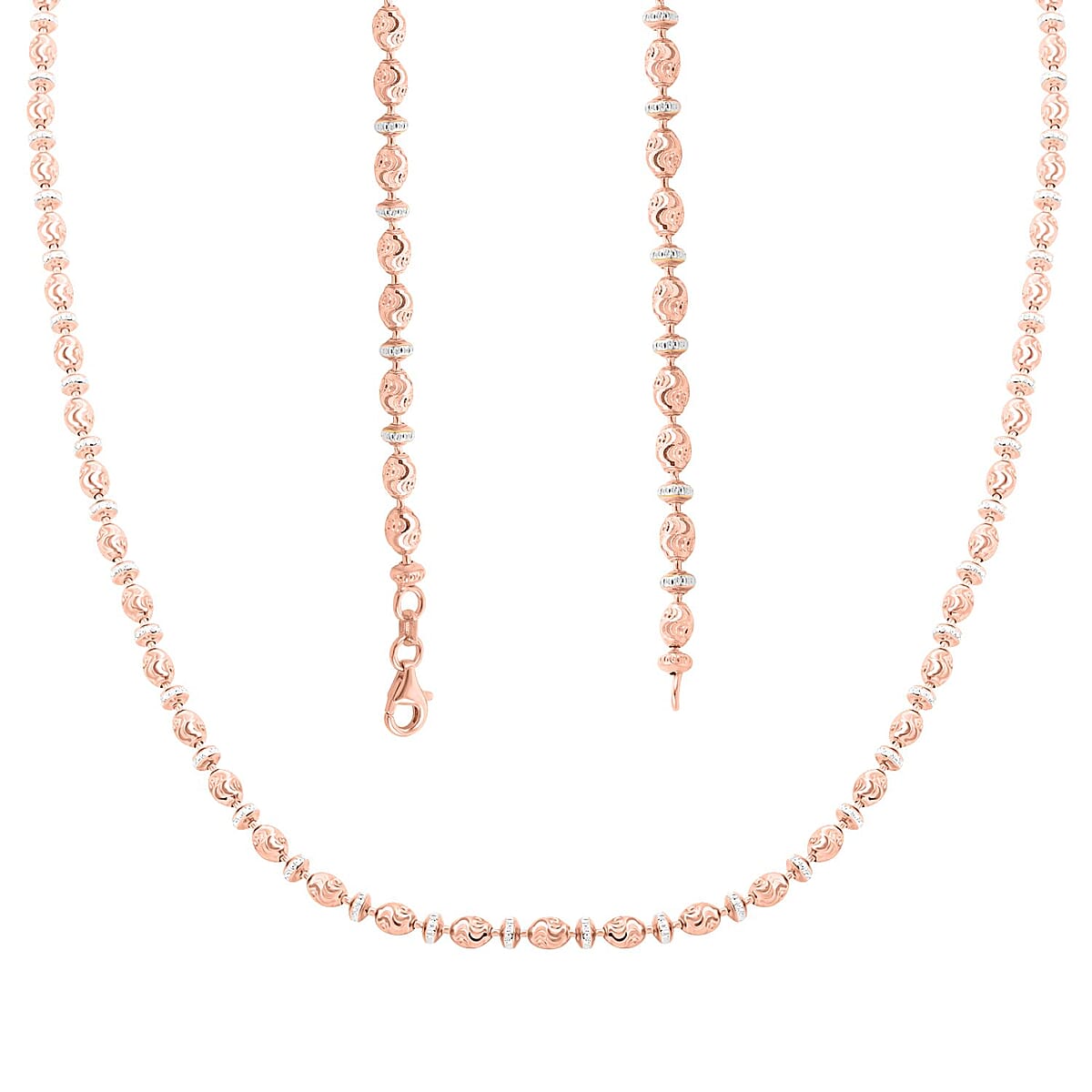 Italian 14K RG and WG Over Sterling Silver Saturno Necklace 20 Inches 13.50 Grams image number 3